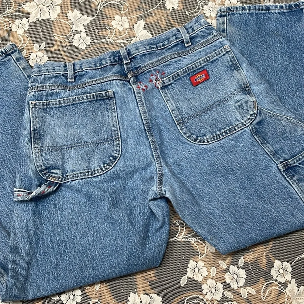 Dickies denim carpenter pants | handsewn, reworked, embroidered, patched | 34x30